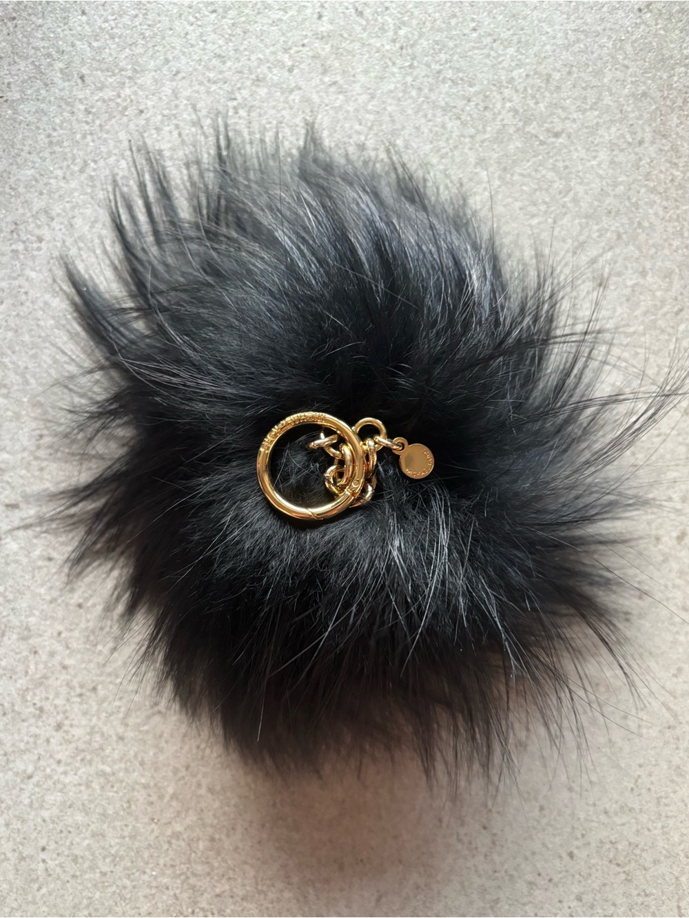 Michael Kors Black/Silver Ombré Real Fox Fur Pom-Pom Gold Tone Keychain Charm